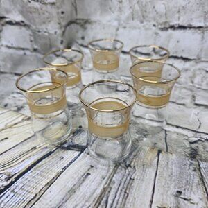 Set of 6 Pasabahce Turkish Tea Glasses GOLD Trimmed & Striped 3.25 Inches